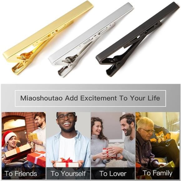 Tie Clip 3Pcs Gold Silver Black, Classic Tie Clips for Men Business - Picture 4 of 7